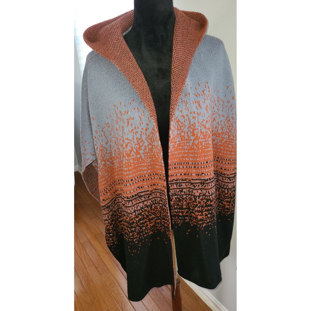 Merona Orange Grey Black Knit Open Front Drape Hood Shawl Cape S Sm/M Gorpcore